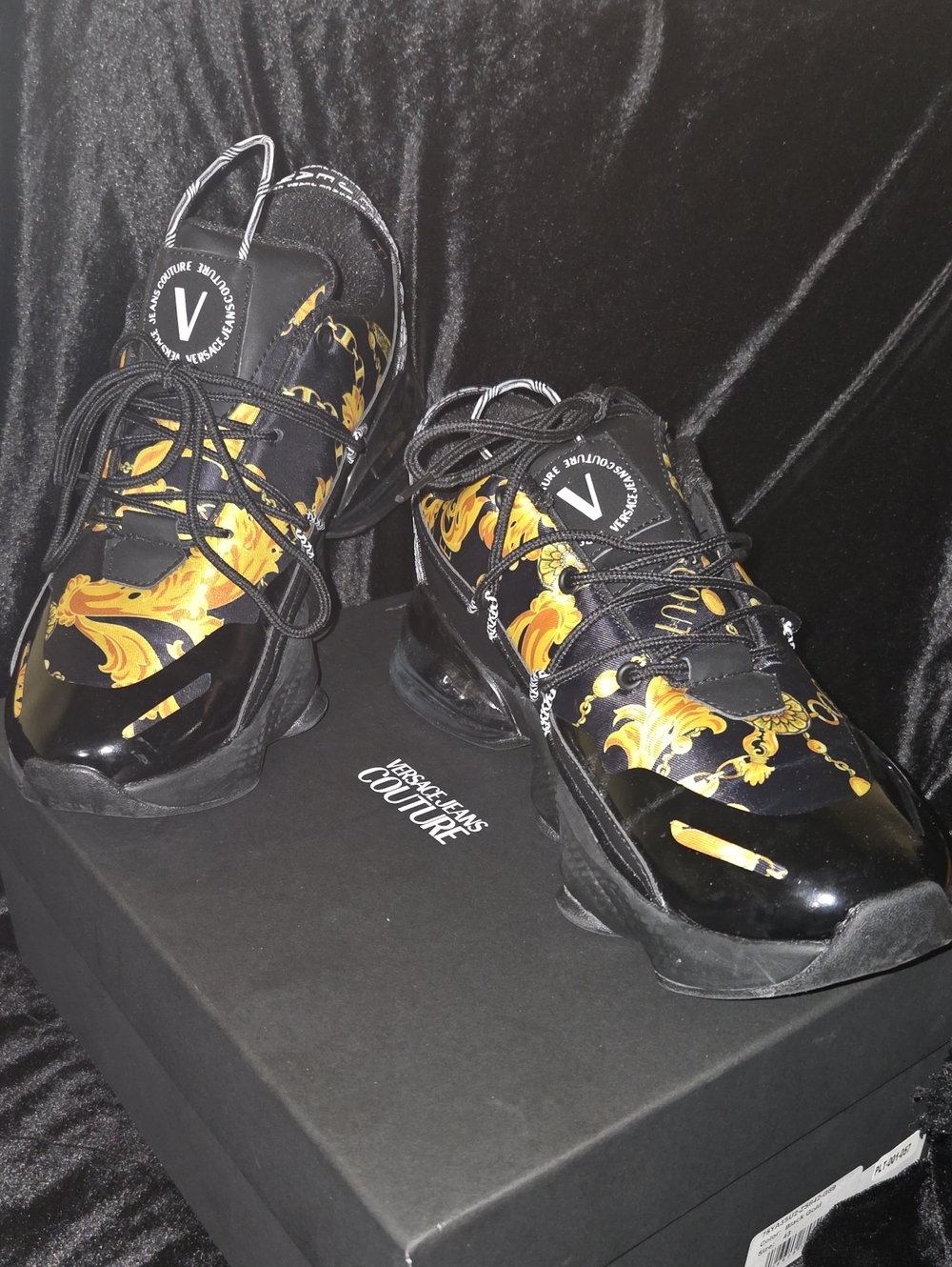 Versace Black and Gold Baroque Sneakers